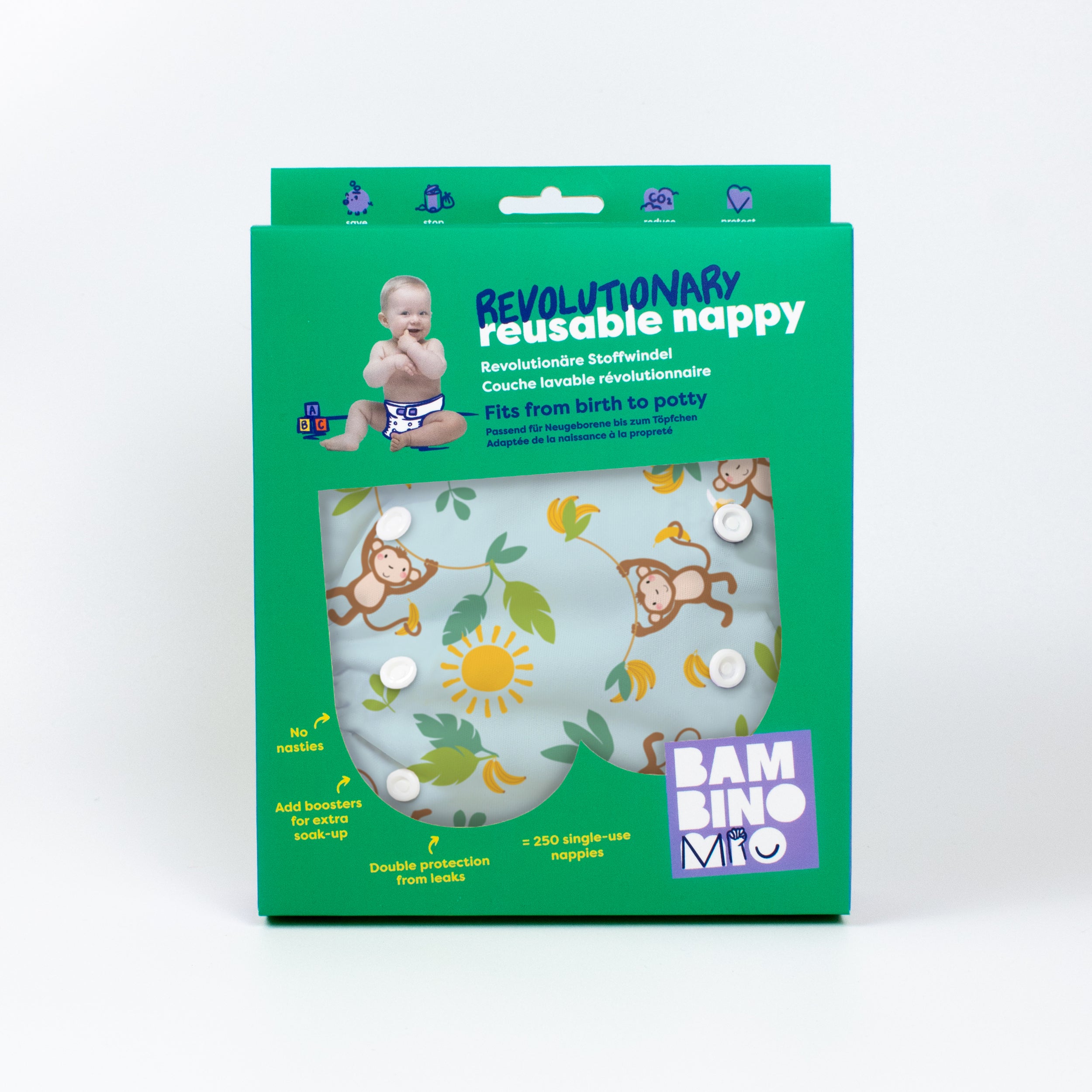 Revolutionary Reusable Nappy in Cheeky Monkeys - NEW! - Bambino Mio (UK)