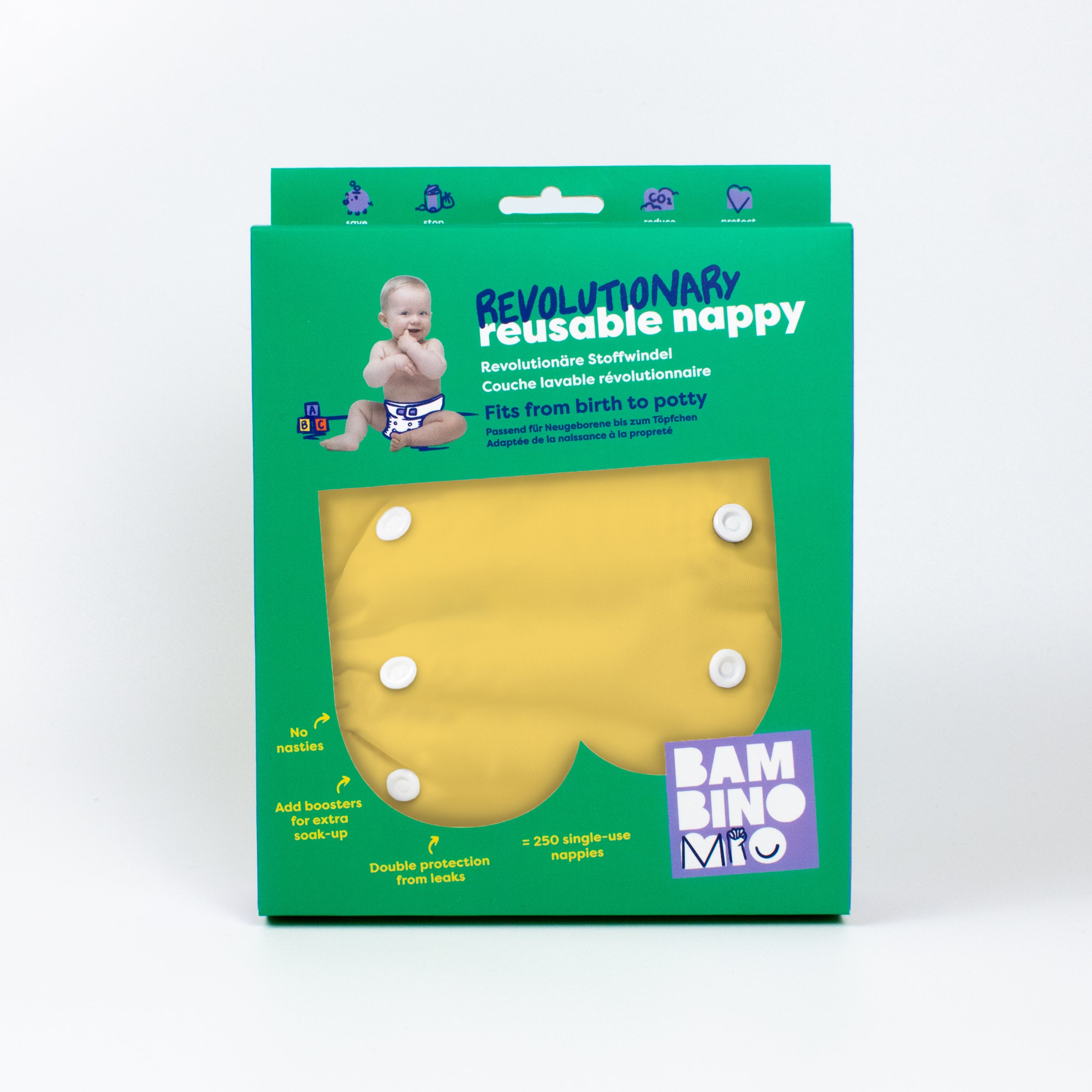Revolutionary Reusable Nappy in Yellow - NEW! - Bambino Mio (UK)