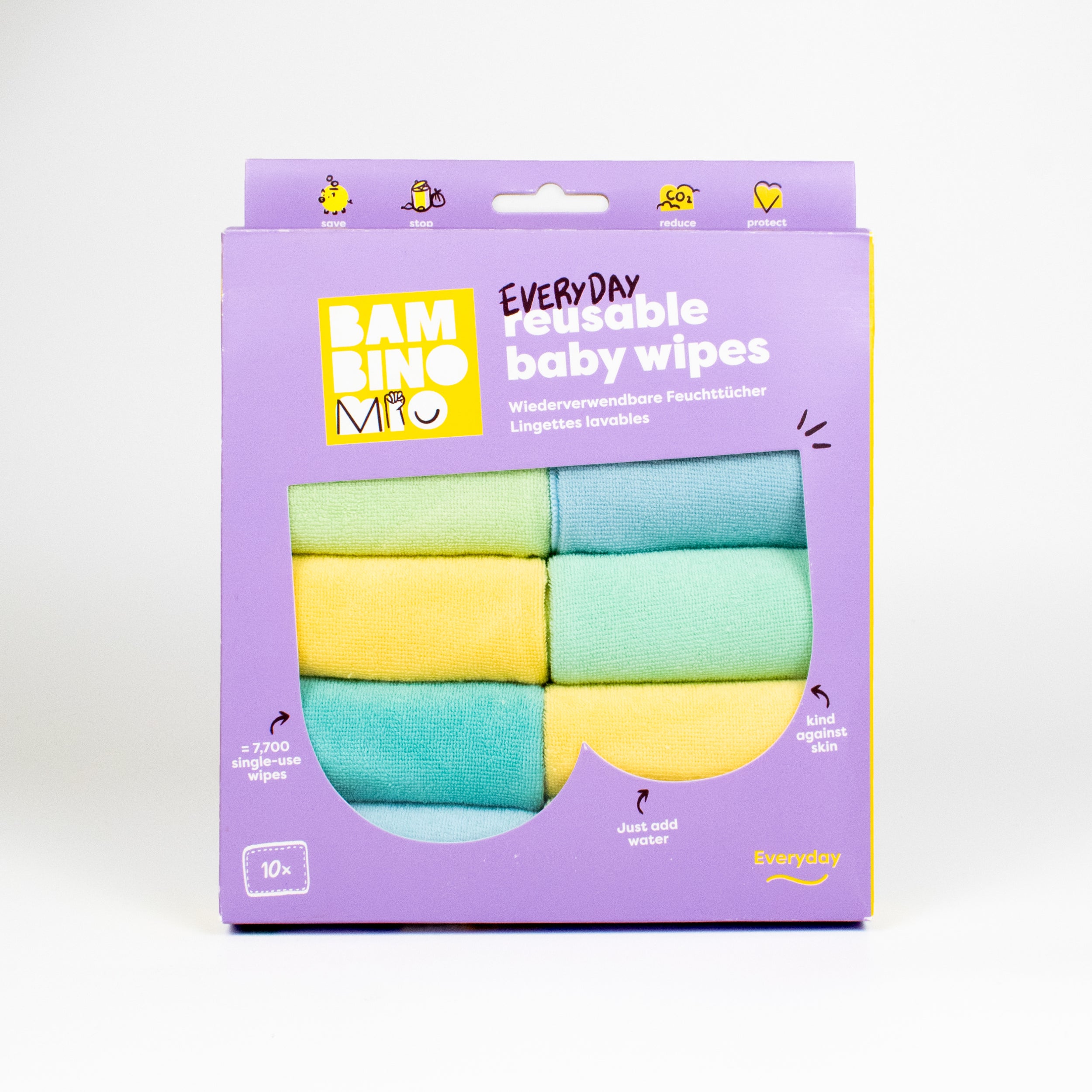 Reusable Baby Wipes for Sensitive Skin in Paintbox Pastels - Bambino Mio (UK)