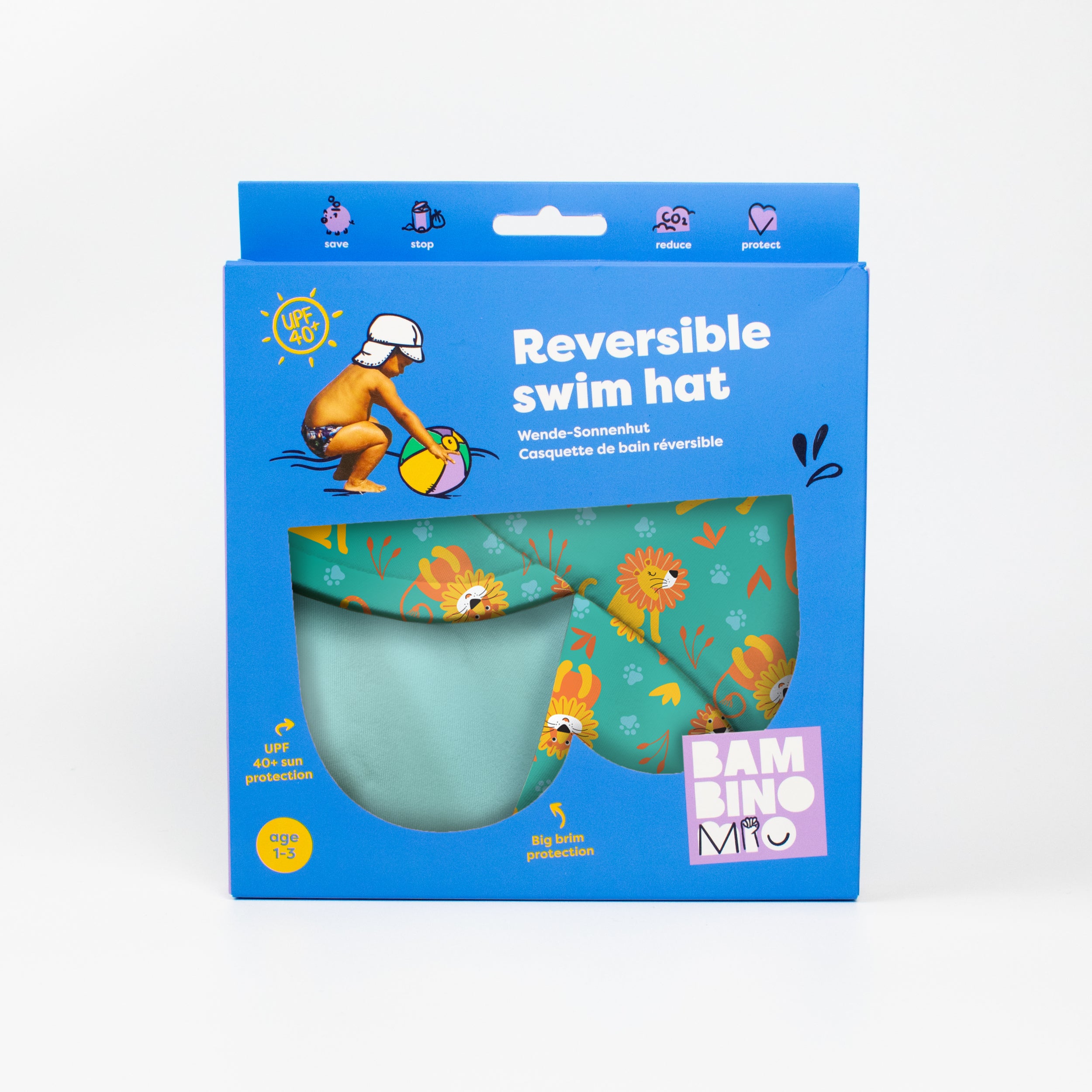 UPF 40+ Reversible Swim Hat for Babies and Toddlers in Cool Cats - NEW! - Bambino Mio (UK)