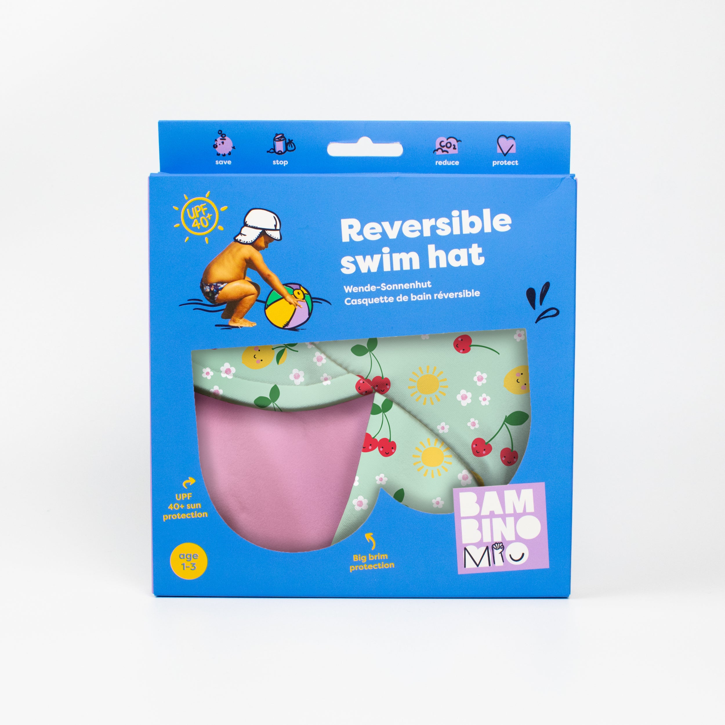 UPF 40+ Reversible Swim Hat for Babies and Toddlers in Juicy Fruit - NEW! - Bambino Mio (UK)