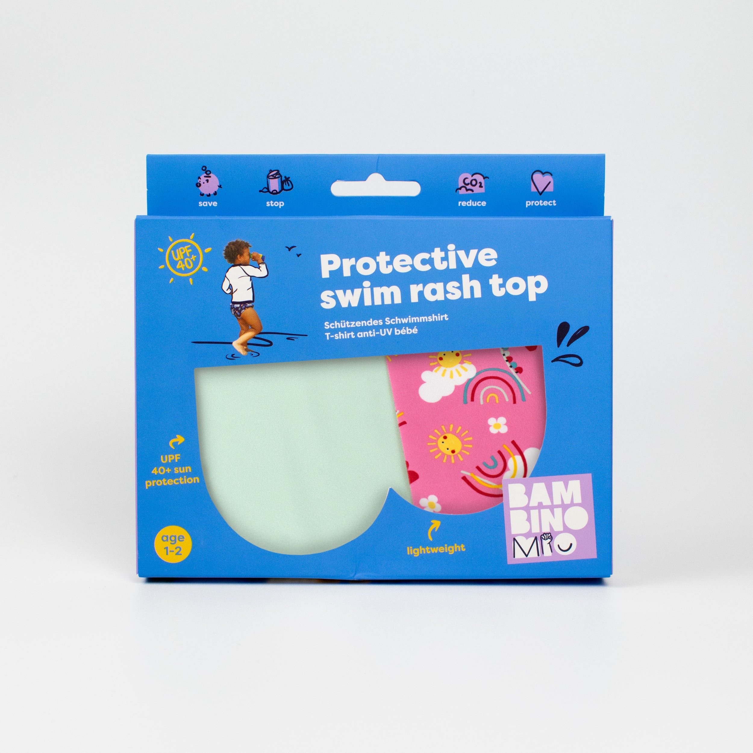 UPF 40+ Soft and Gentle Protective Swim Rash Vest in Happy Days - NEW! - Bambino Mio (UK)