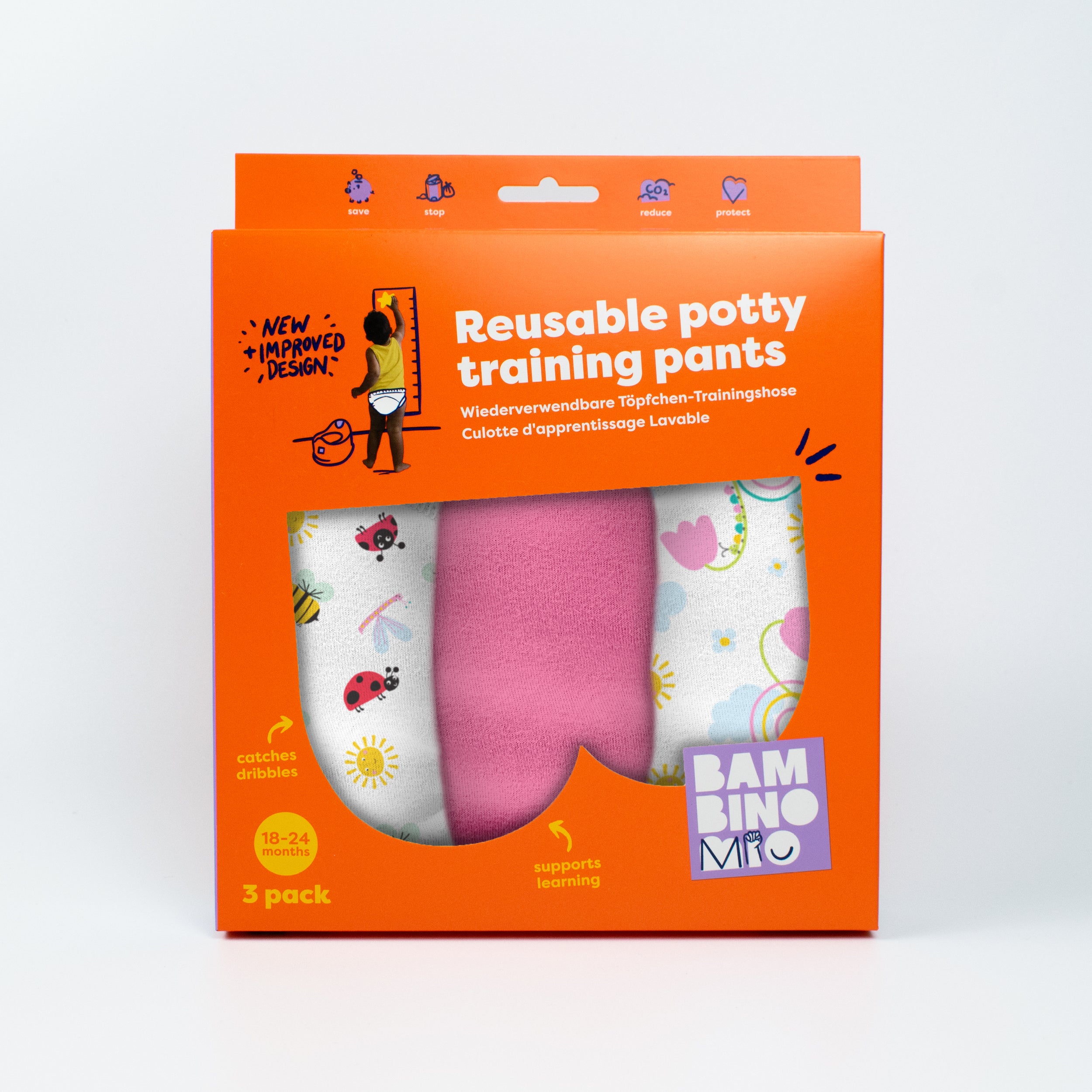 Reusable Potty Training Pants 3 Pack in Garden Party - New and Improved! - Bambino Mio (UK)