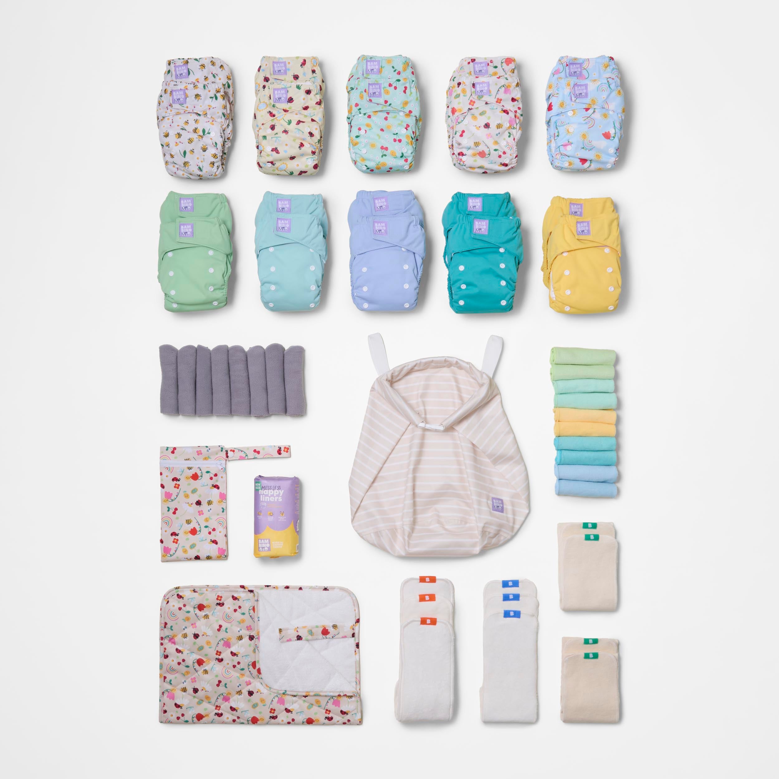 Everything 20-Pack Reusable Nappy Bundle – Garden Party and