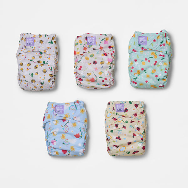 Revolutionary Reusable Nappy Bundle 5 Pack in Garden Party - Bambino Mio (UK)
