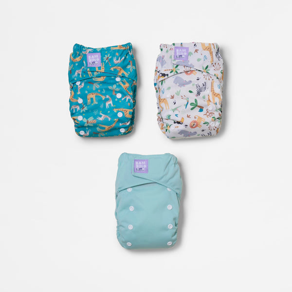 Revolutionary Try-Me-Trio Reusable Nappy Bundle in Wild Life - Bambino Mio (UK)