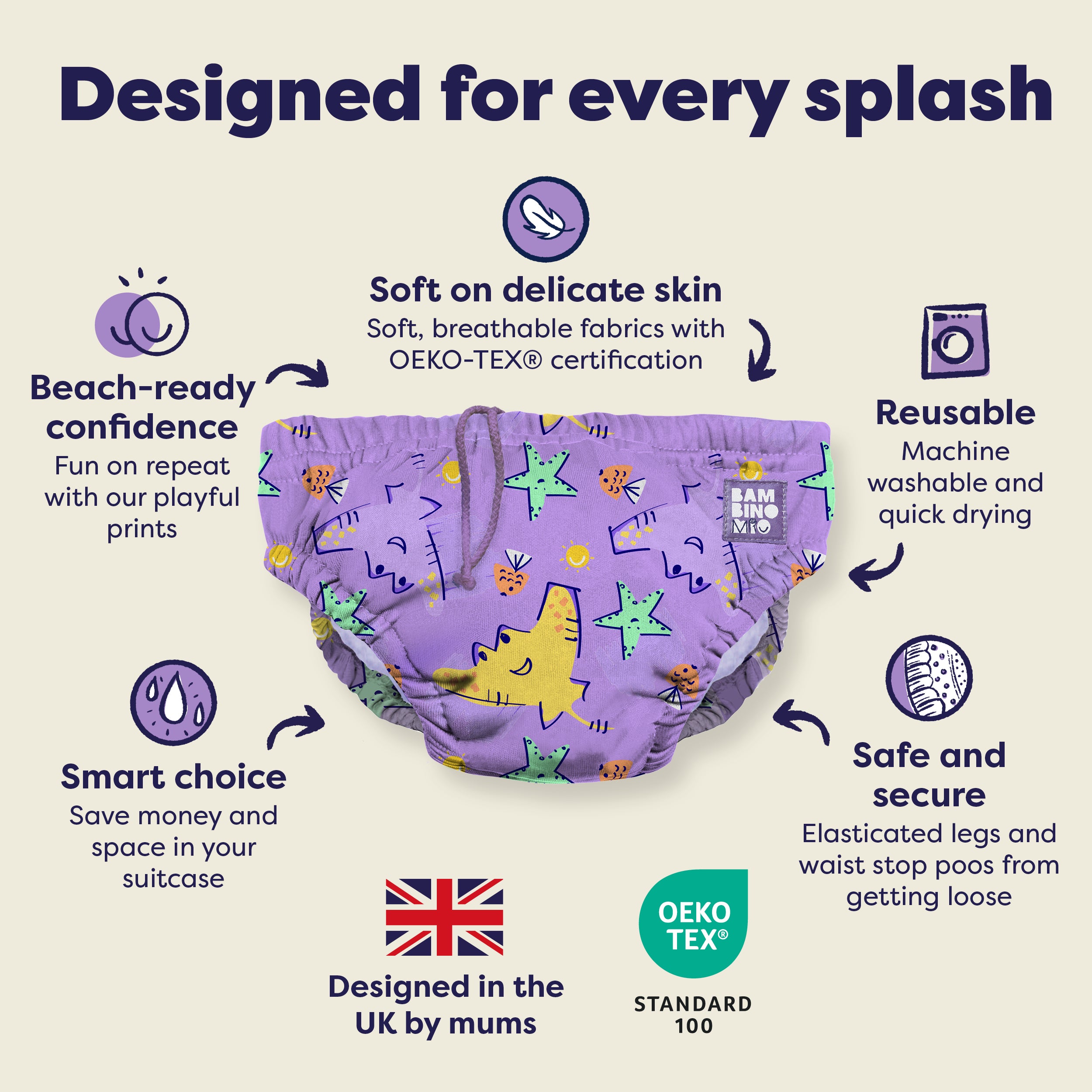 Reusable Swim Nappy in Flame