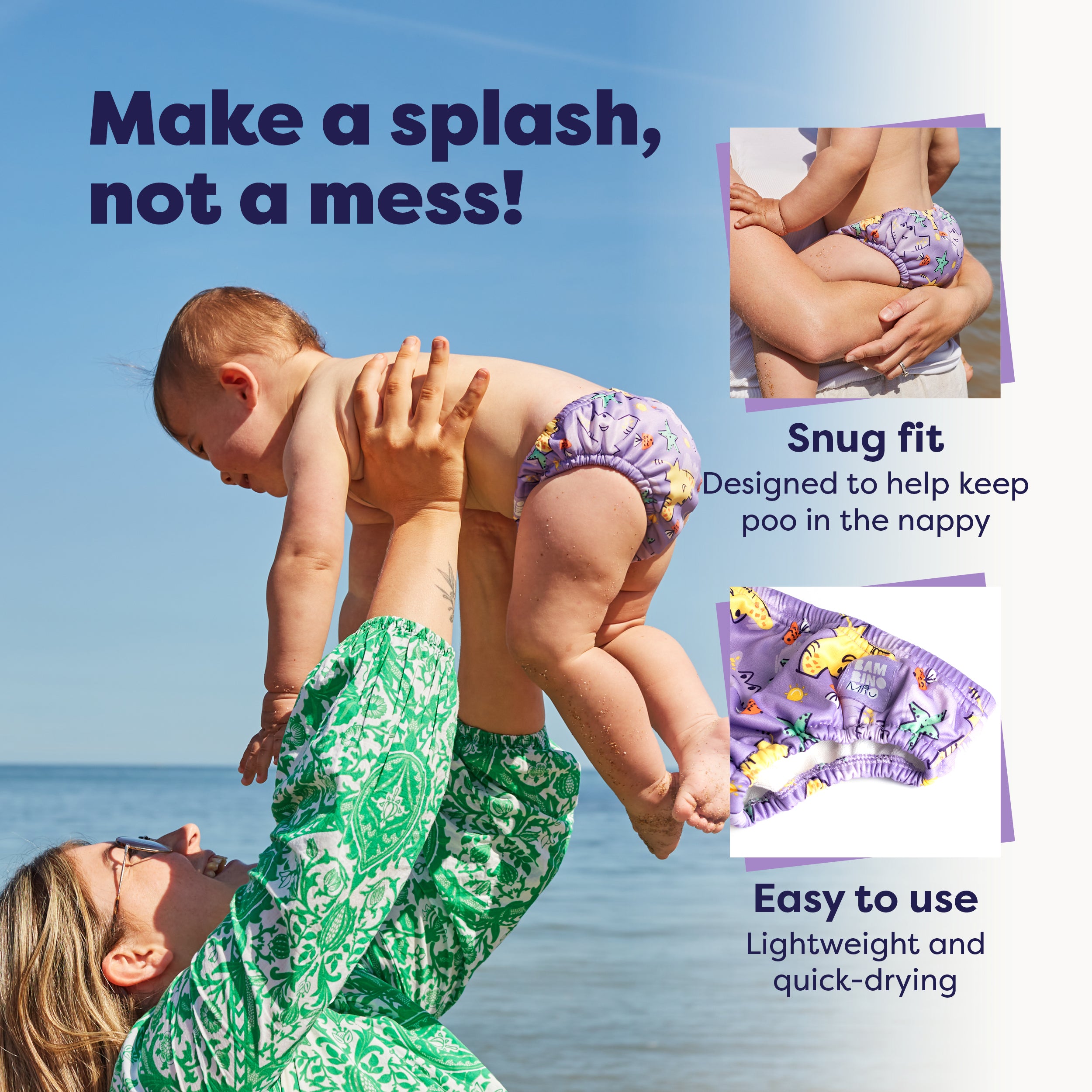 Reusable Swim Nappy 3 Pack in Sand Squad - Bambino Mio (UK)