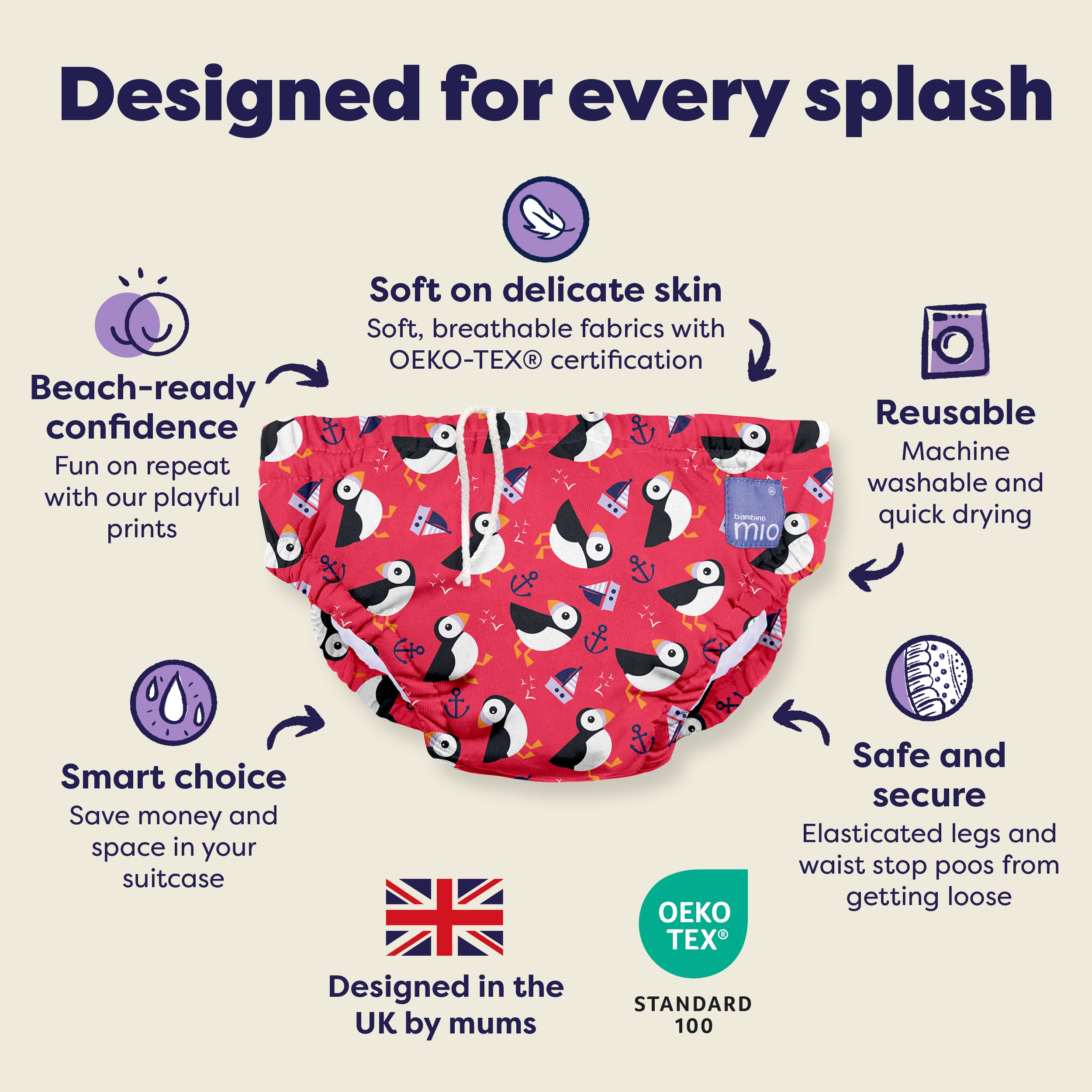 Reusable Swim Nappy in Puffin Parade