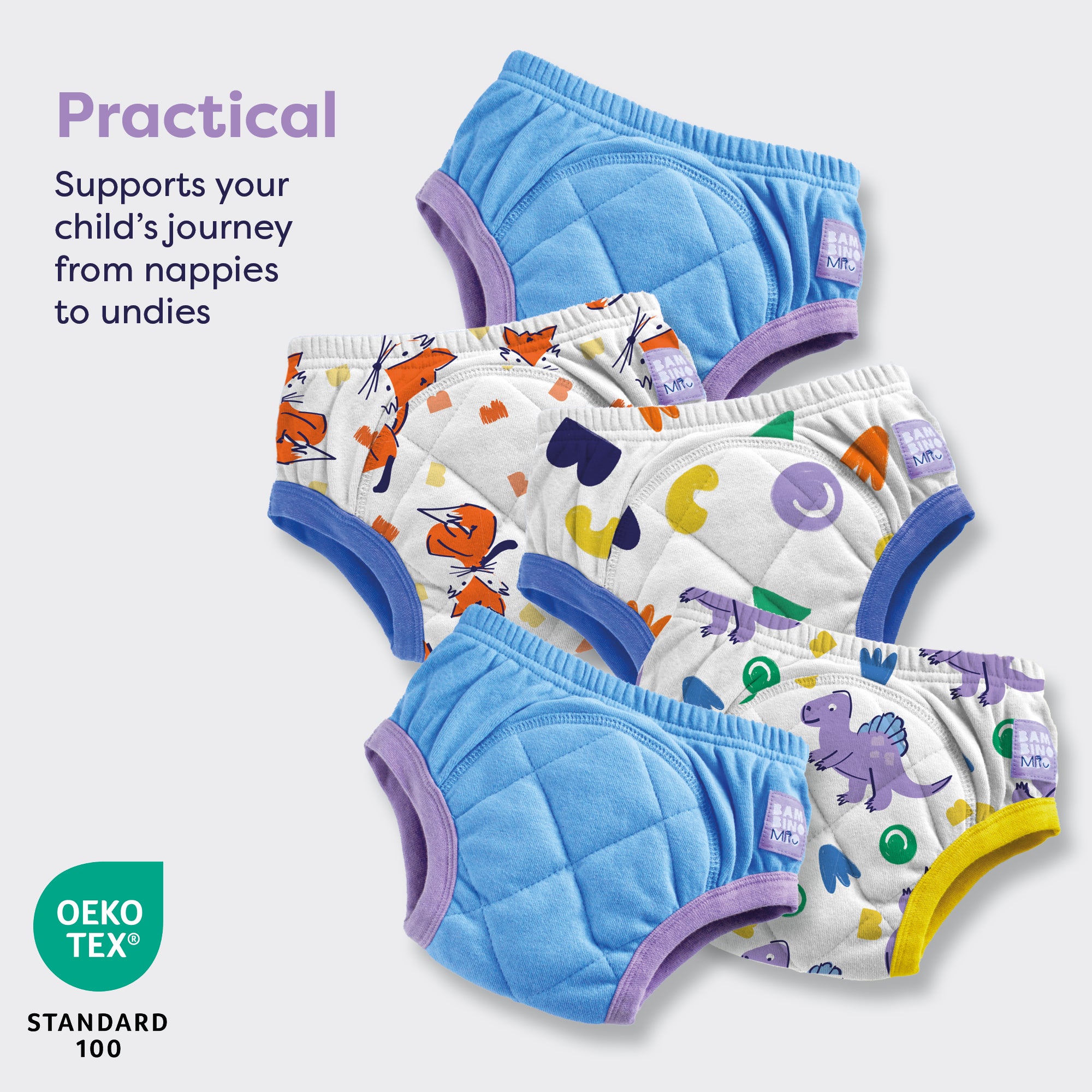 5 Pack Reusable Potty Training Pants in Blue Roar - Enhanced Design
