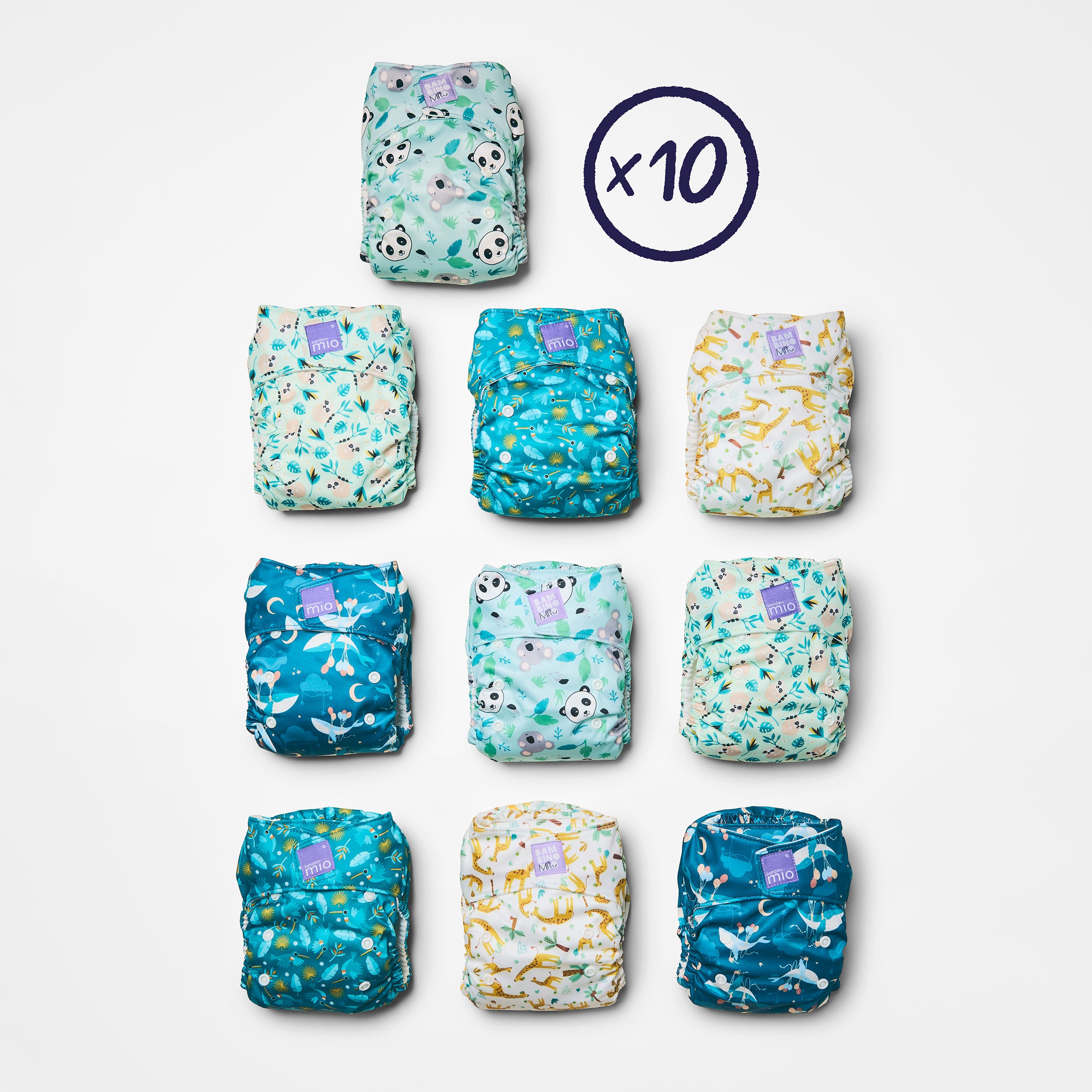 10 Pack Miosolo All-in-One Reusable Nappy in Animals - Bambino Mio (UK)