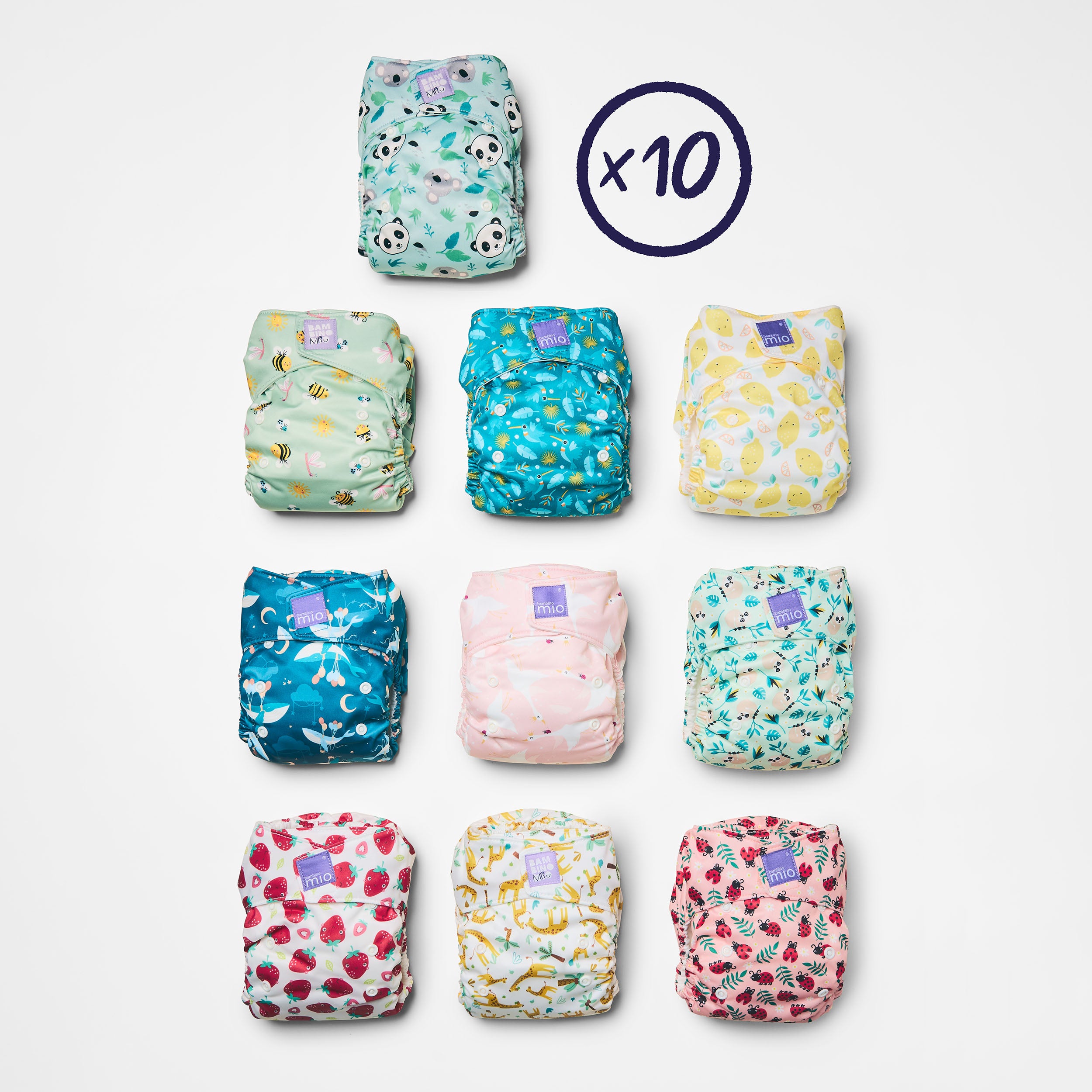 10 Pack Miosolo All-in-One Reusable Nappy in Bugs Life & Animals - Bambino Mio (UK)