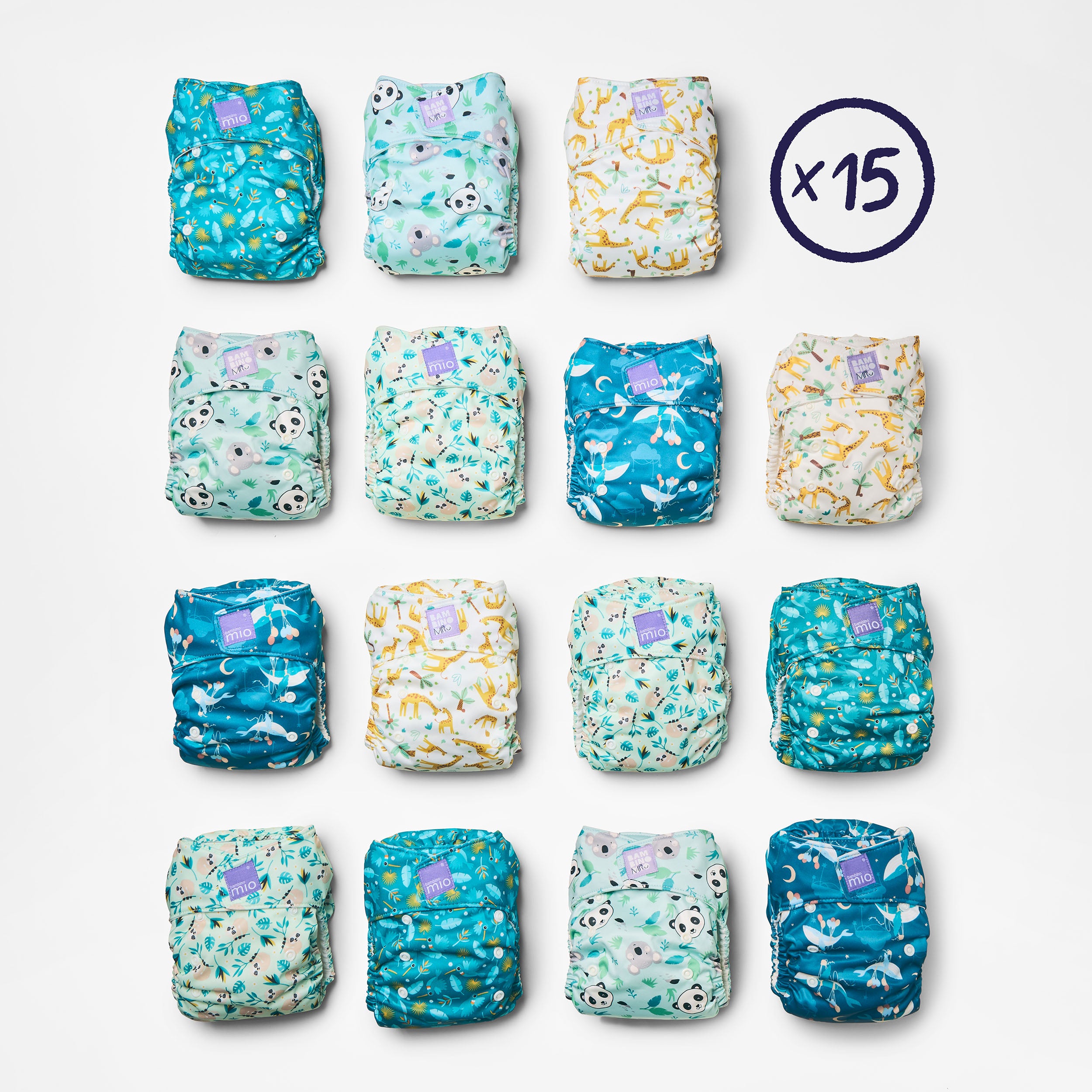 15 Pack Miosolo All-in-One Reusable Nappy in Animals - Bambino Mio (UK)