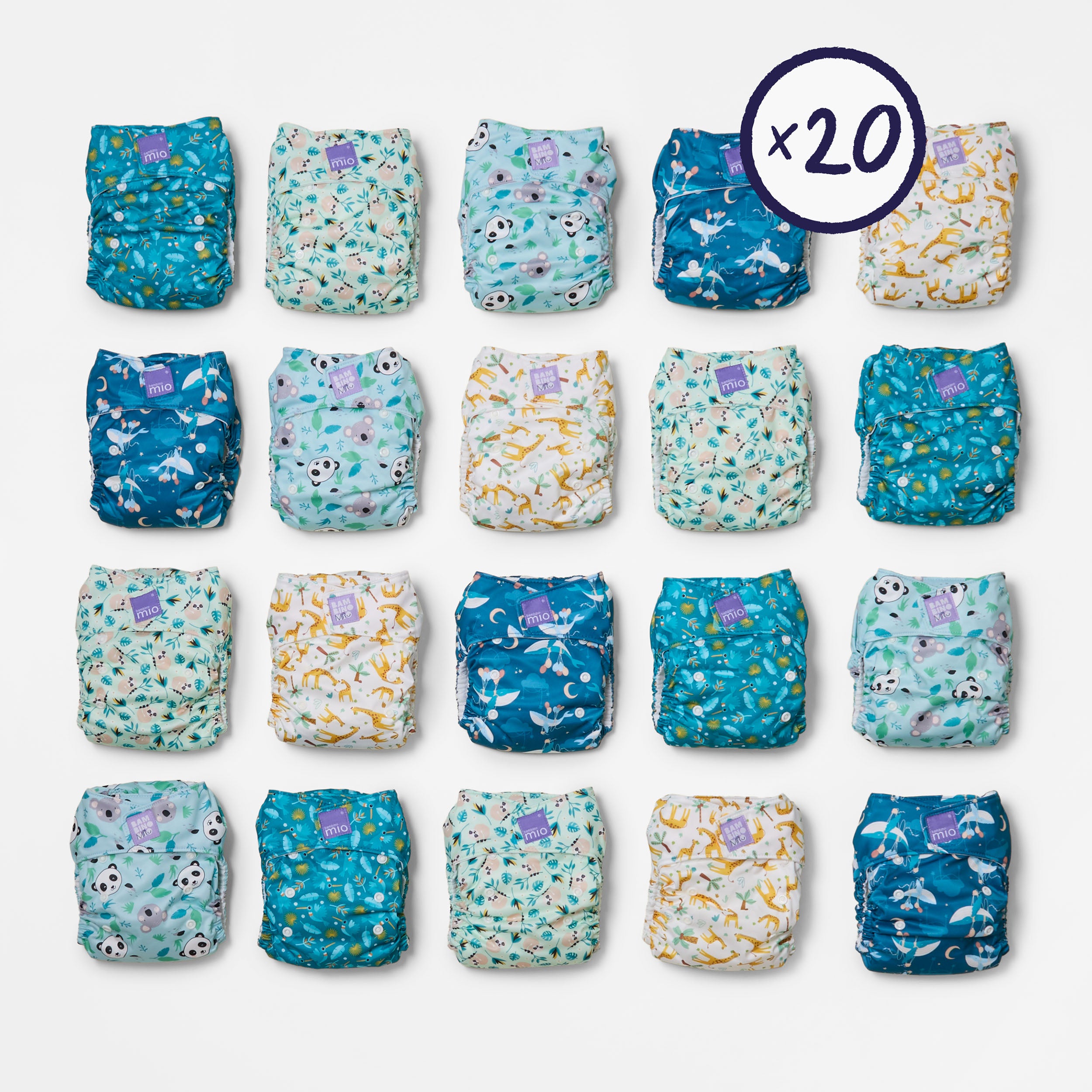 20 Pack Miosolo All-in-One Reusable Nappy in Animals - Bambino Mio (UK)