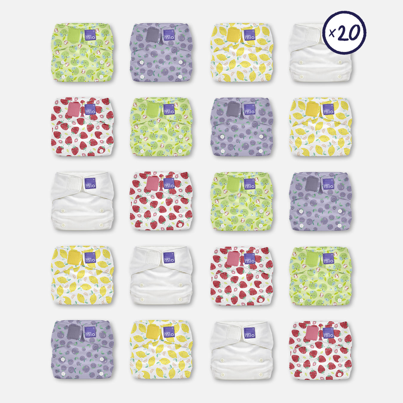 The Miosolo All-In-One 20 Nappy Bundle in Cute Fruit - Bambino Mio (UK)