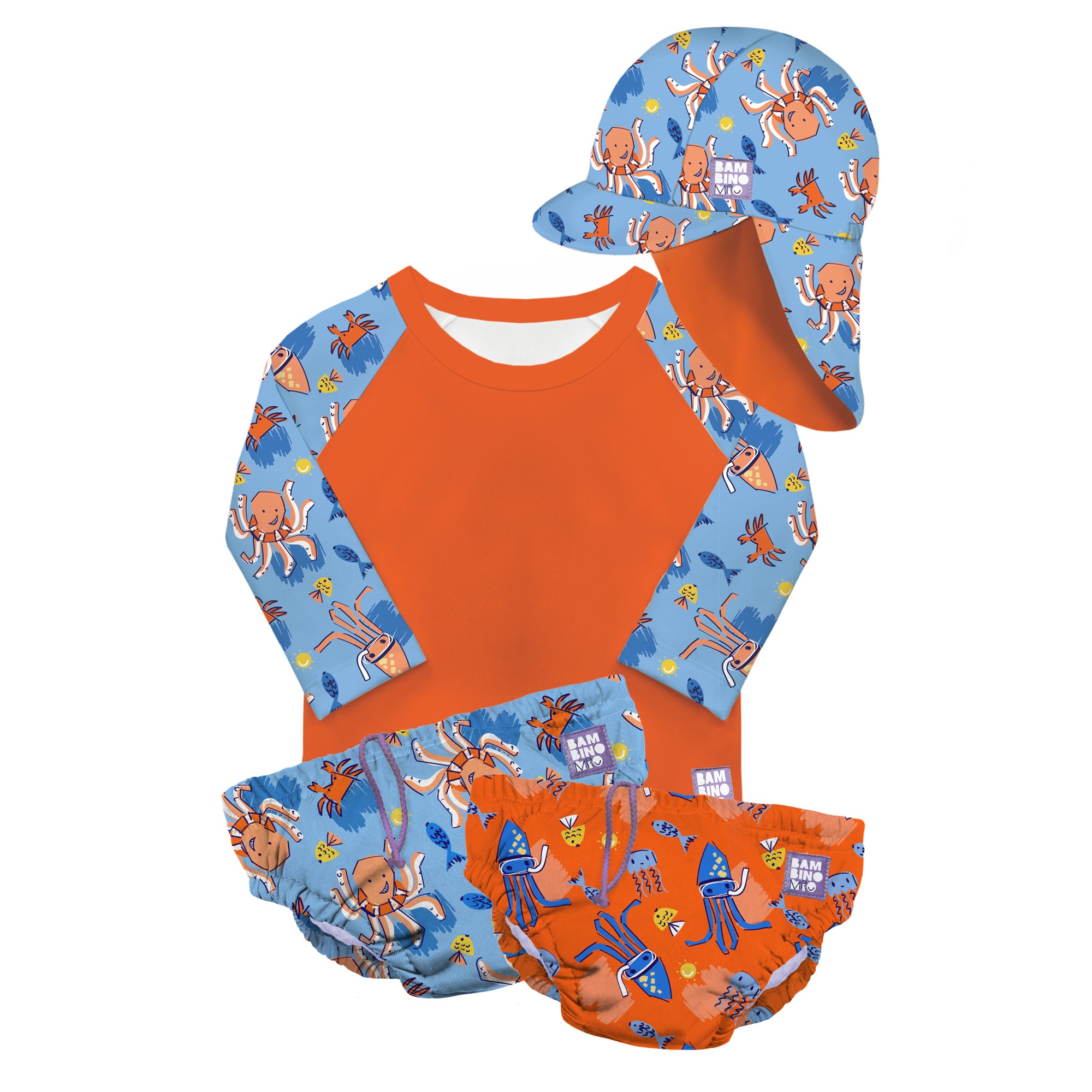 Reusable Swim Complete 4 Piece Set in Orange Octopus - Bambino Mio (UK)